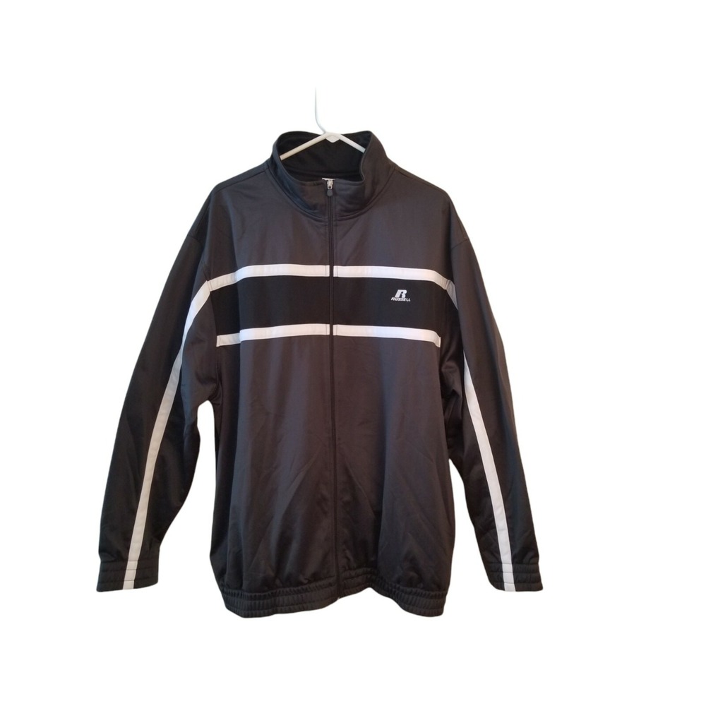 Russell Athletic Full Zip Gray Black White Jacket Long Sleeve Men's Size 2XL